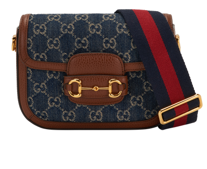 Mini Horsebit 1955 Shoulder Bag, &pound;950, Handbags, Blue, Canvas/Leather, Front view